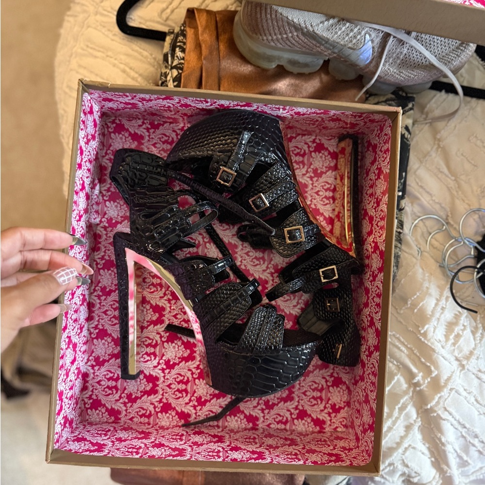 Black Strappy High Heel Sandals